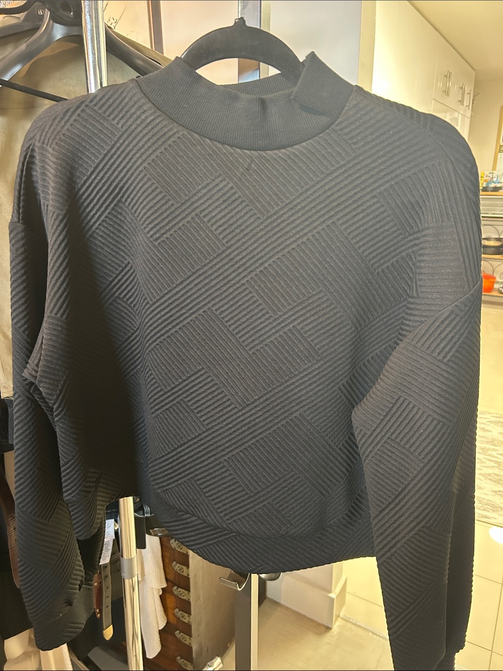 Zara Black Textured Mock Neck Sweater